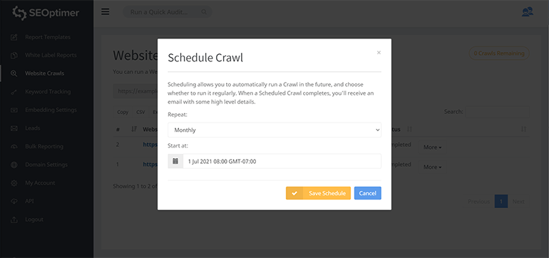 Scheduled crawl